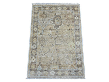 Brown 2'0" x 2'11" Oushak And Peshawar Hand knotted Wool Rug - Sku: O021696