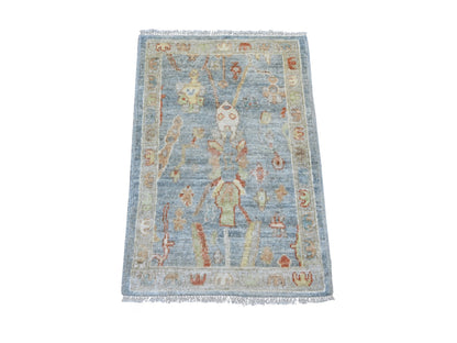 Blue 2'0" x 2'11" Oushak And Peshawar Hand knotted Wool Rug - Sku: O021697