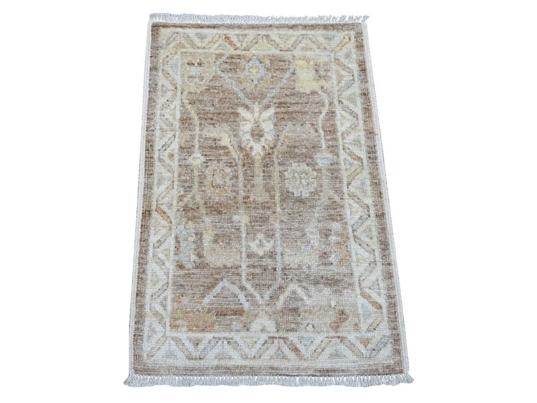Brown 2'0" x 3'0" Oushak And Peshawar Hand knotted Wool Rug - Sku: O021698