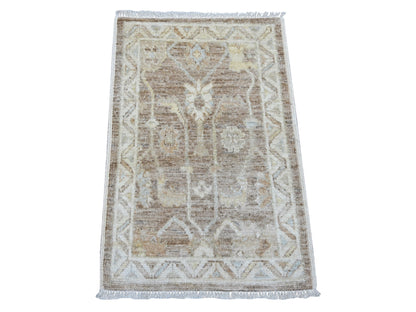 Brown 2'0" x 3'0" Oushak And Peshawar Hand knotted Wool Rug - Sku: O021698