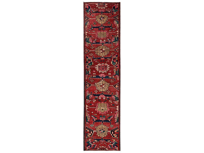 Red 2'5" x 9'3" Vintage Hand knotted Wool Rug - Sku: O02169
