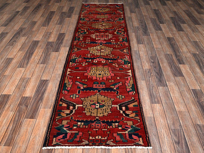 Red 2'5" x 9'3" Vintage Hand knotted Wool Rug - Sku: O02169