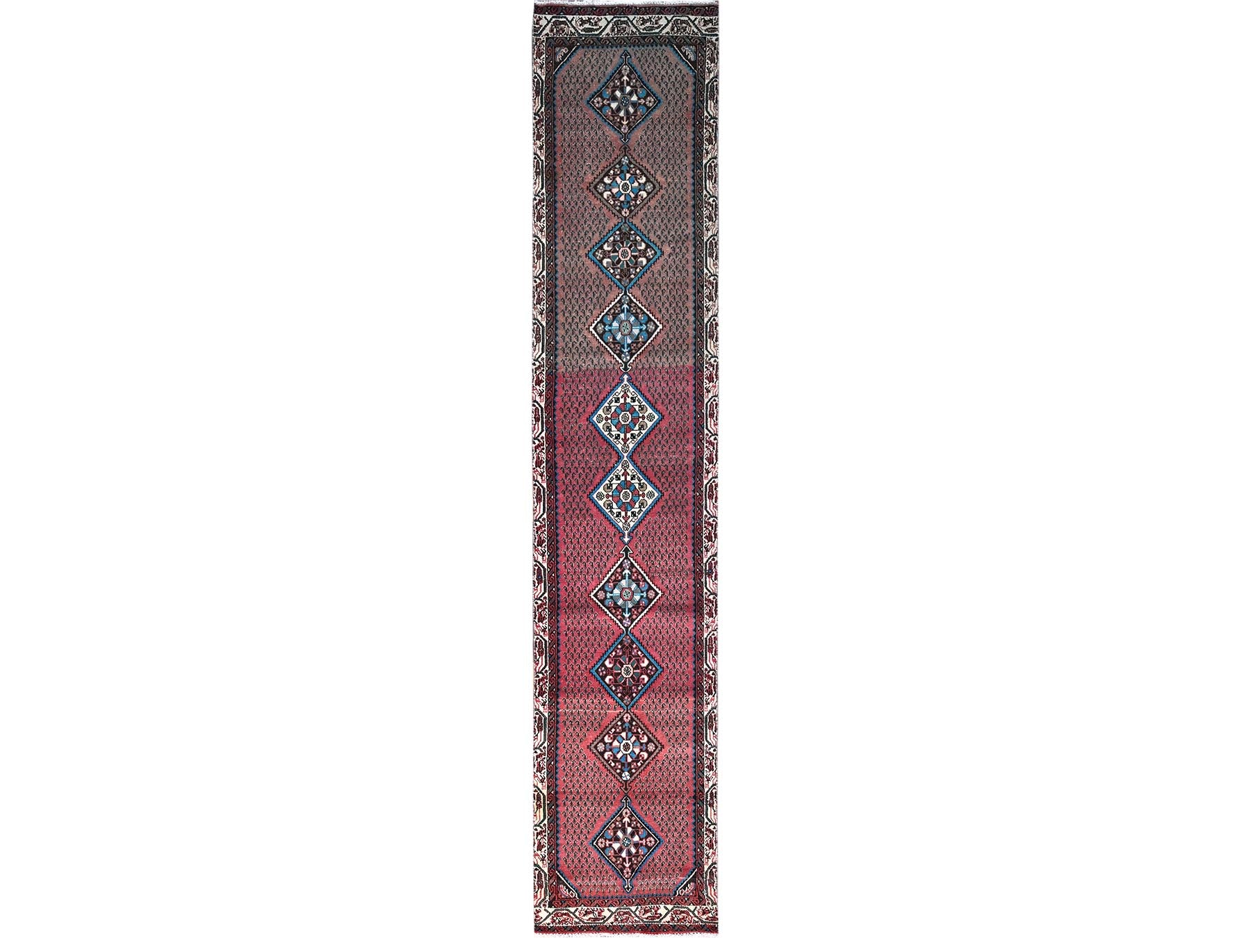 Hamadan Vintage hand-knotted wool runner in Red, 2'6" x 12'9", SKU O0216