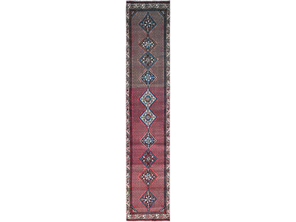 Red 2'6" x 12'9" Vintage Hand knotted Wool Rug - Sku: O0216