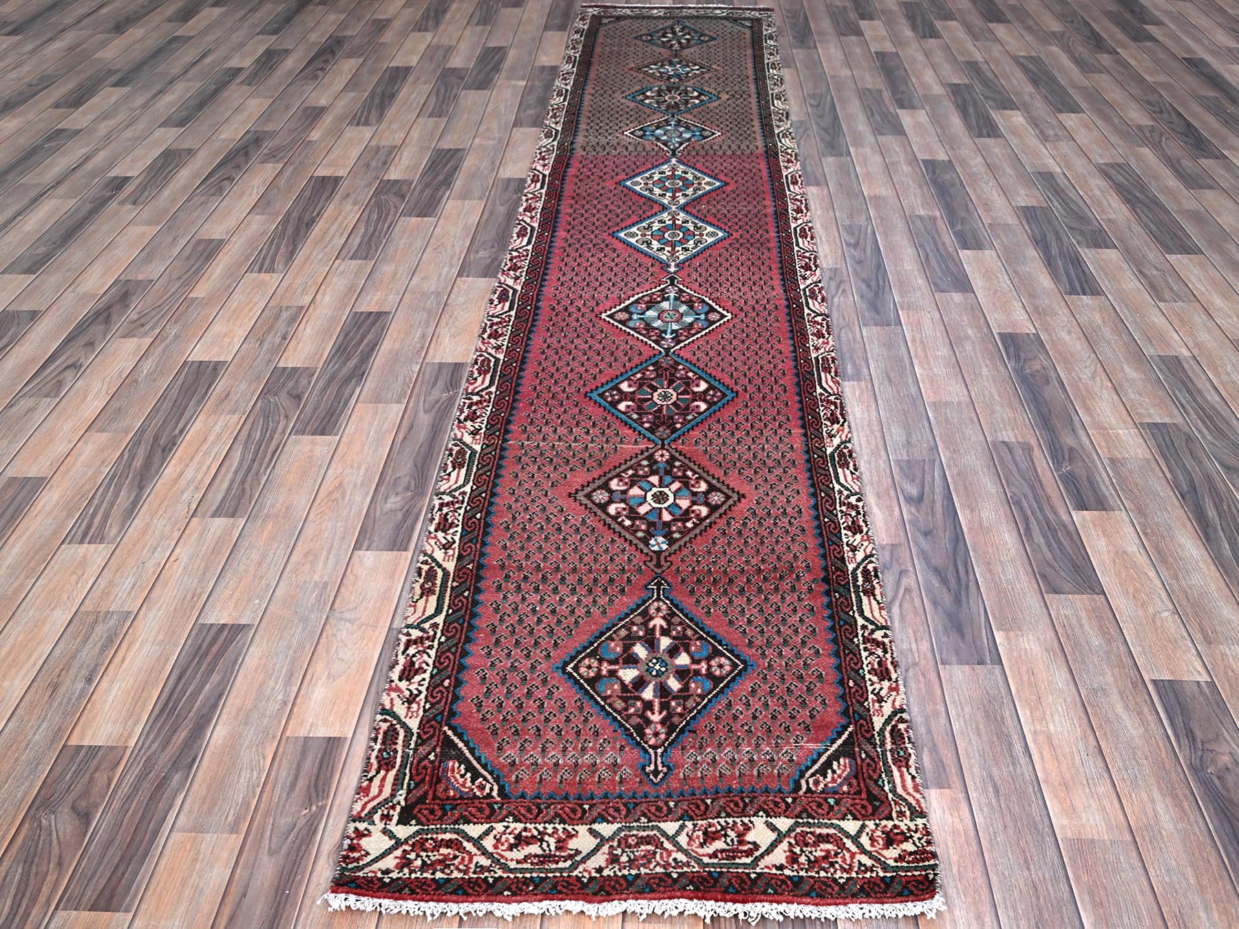Hamadan Vintage hand-knotted wool runner in Red, 2'6" x 12'9", SKU O0216