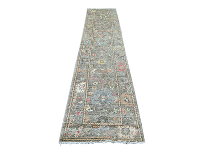 Brown 2'7" x 11'6" Oushak And Peshawar Hand knotted Wool Rug - Sku: O021701
