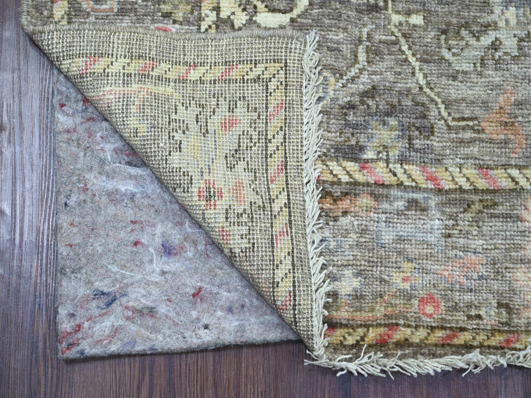 Brown 2'7" x 11'6" Oushak And Peshawar Hand knotted Wool Rug - Sku: O021701