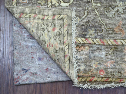 Brown 2'7" x 11'6" Oushak And Peshawar Hand knotted Wool Rug - Sku: O021701