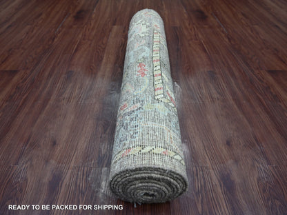 Brown 2'7" x 11'6" Oushak And Peshawar Hand knotted Wool Rug - Sku: O021701