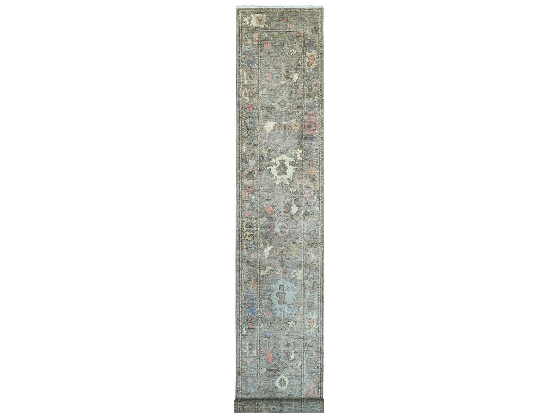 Brown 2'6" x 15'8" Oushak And Peshawar Hand knotted Wool Rug - Sku: O021705