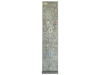 Brown 2'6" x 15'8" Oushak And Peshawar Hand knotted Wool Rug - Sku: O021705