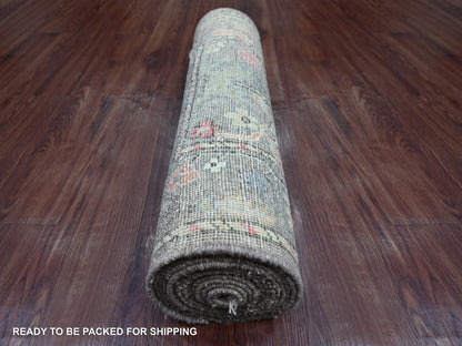 Brown 2'6" x 15'8" Oushak And Peshawar Hand knotted Wool Rug - Sku: O021705