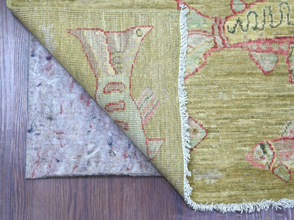 Green 2'7" x 11'5" Modern and Contemporary Hand knotted Wool Rug - Sku: O021706