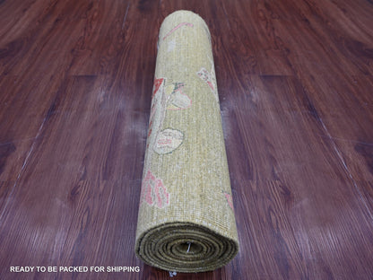 Green 2'7" x 11'5" Modern and Contemporary Hand knotted Wool Rug - Sku: O021706