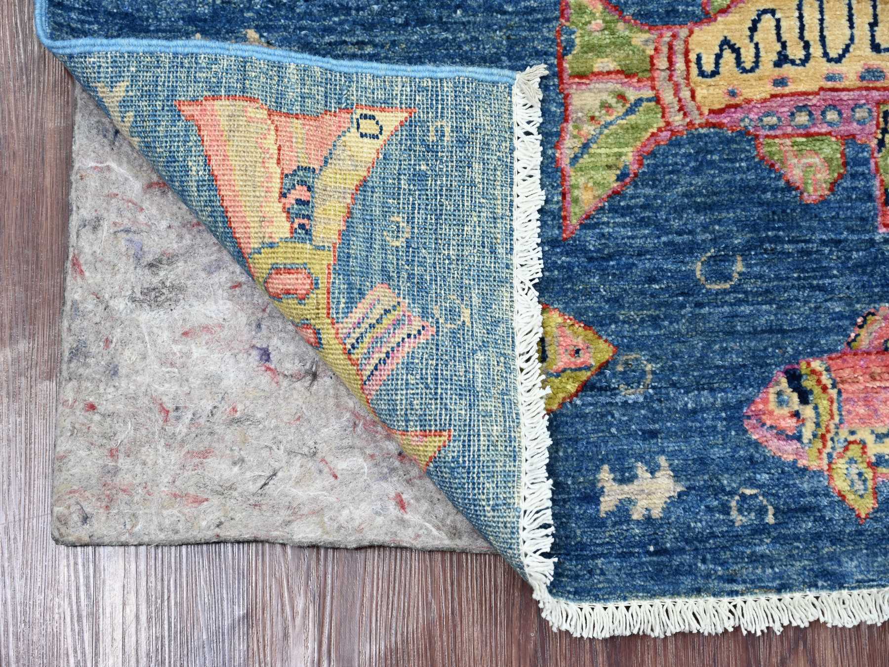 Blue 2'5" x 6'3" Modern and Contemporary Hand knotted Wool Rug - Sku: O021708