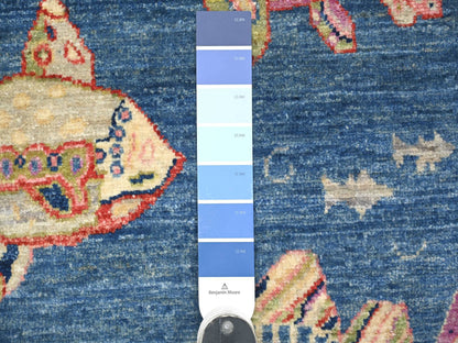Blue 2'5" x 6'3" Modern and Contemporary Hand knotted Wool Rug - Sku: O021708