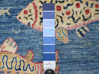 Blue 2'6" x 11'7" Modern and Contemporary Hand knotted Wool Rug - Sku: O021712