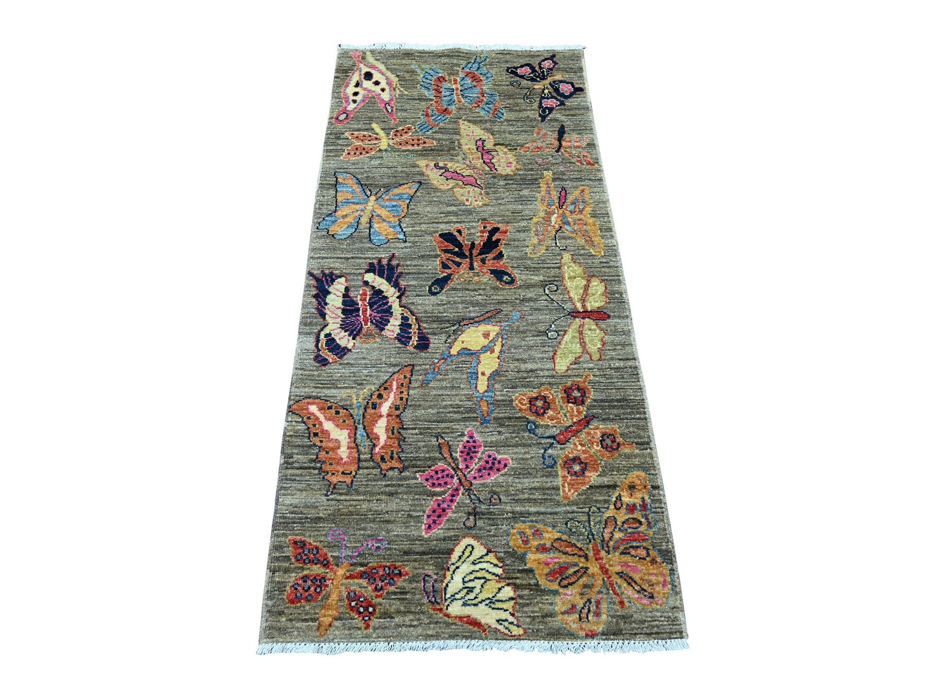 Grey 2'6" x 5'7" Modern and Contemporary Hand knotted Wool Rug - Sku: O021713