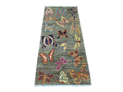 Grey 2'6" x 5'7" Modern and Contemporary Hand knotted Wool Rug - Sku: O021713