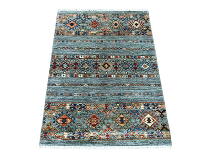 Kazak Tribal & Geometric hand-knotted wool rug in Gray, 2'11" x 4'1" — SKU O021714