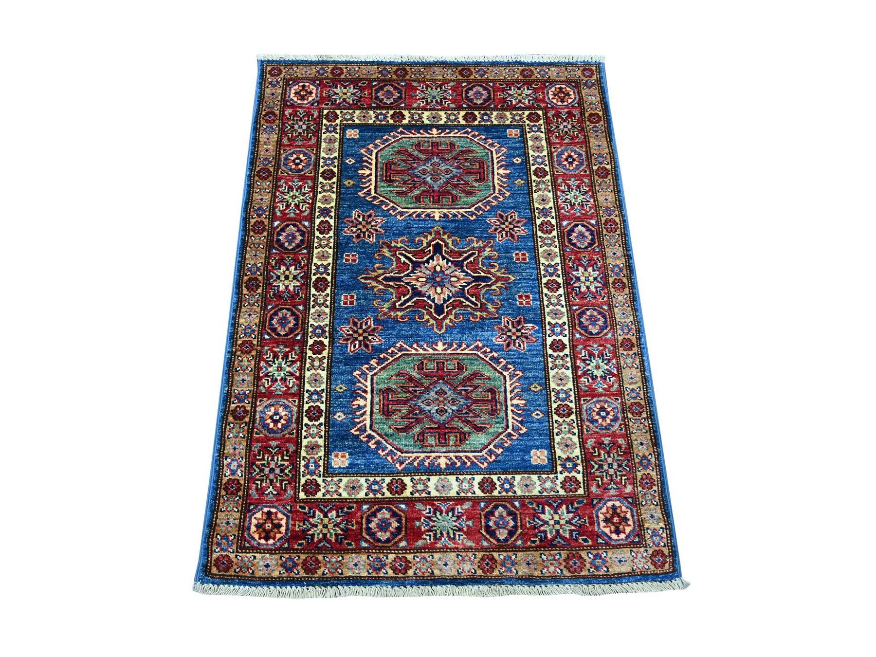 Blue 2'10" x 3'11" Tribal & Geometric Hand knotted Wool Rug - Sku: O021715