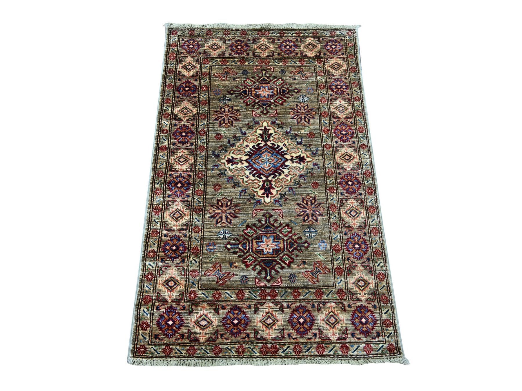 Grey 2'7" x 4'1" Tribal & Geometric Hand knotted Wool Rug - Sku: O021717