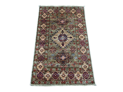 Grey 2'7" x 4'1" Tribal & Geometric Hand knotted Wool Rug - Sku: O021717