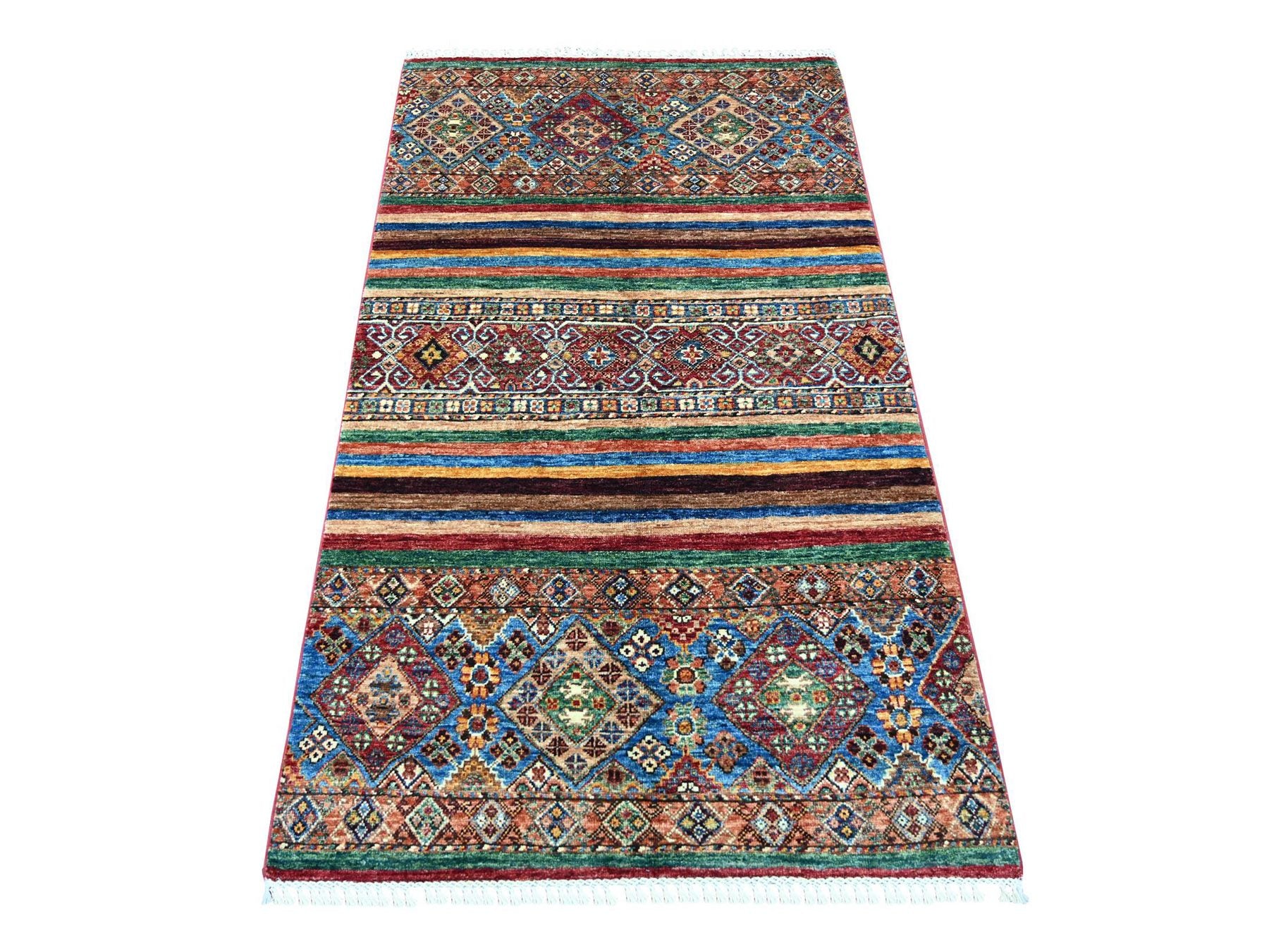 Multicolored 3'3" x 5'6" Tribal & Geometric Hand knotted Wool Rug - Sku: O021719