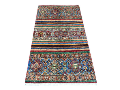 Kazak Tribal & Geometric hand-knotted wool rug in Multicolored, 3'3" x 5'6" — SKU O021719