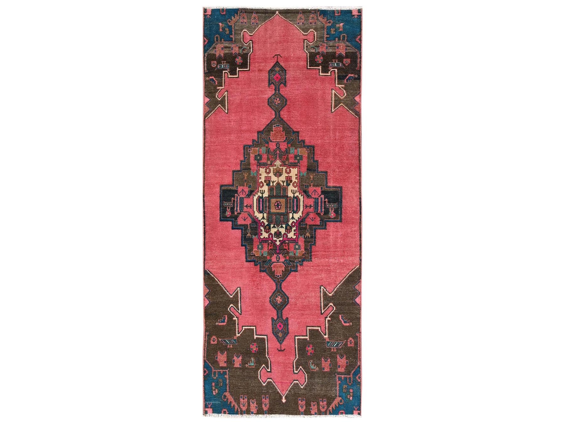 Pink 3'1" x 7'11" Vintage Hand knotted Wool Rug - Sku: O02171