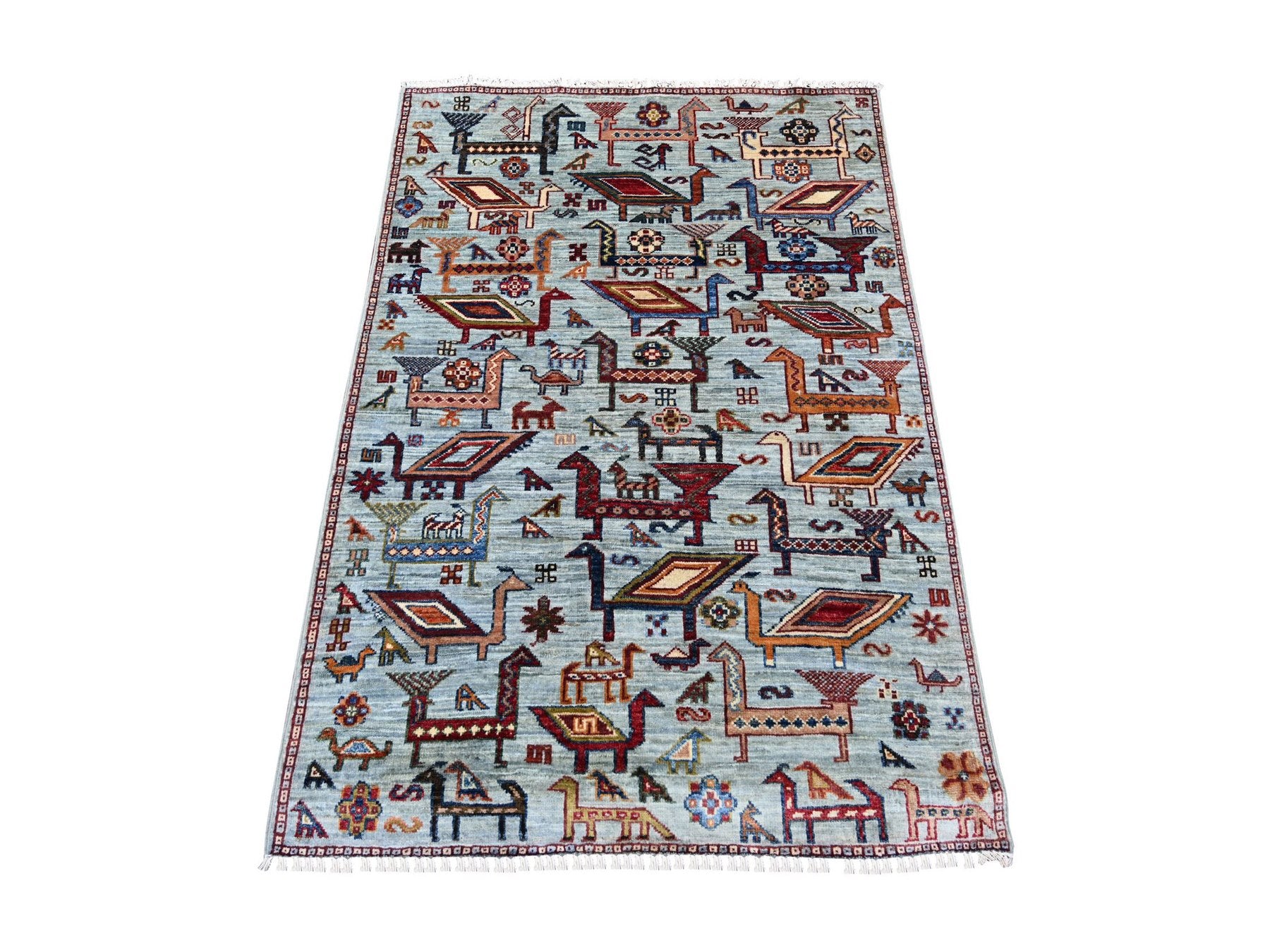 Tribal & Geometric hand-knotted wool rug in Gray & Brown, 3'3" x 4'9" — SKU O021721