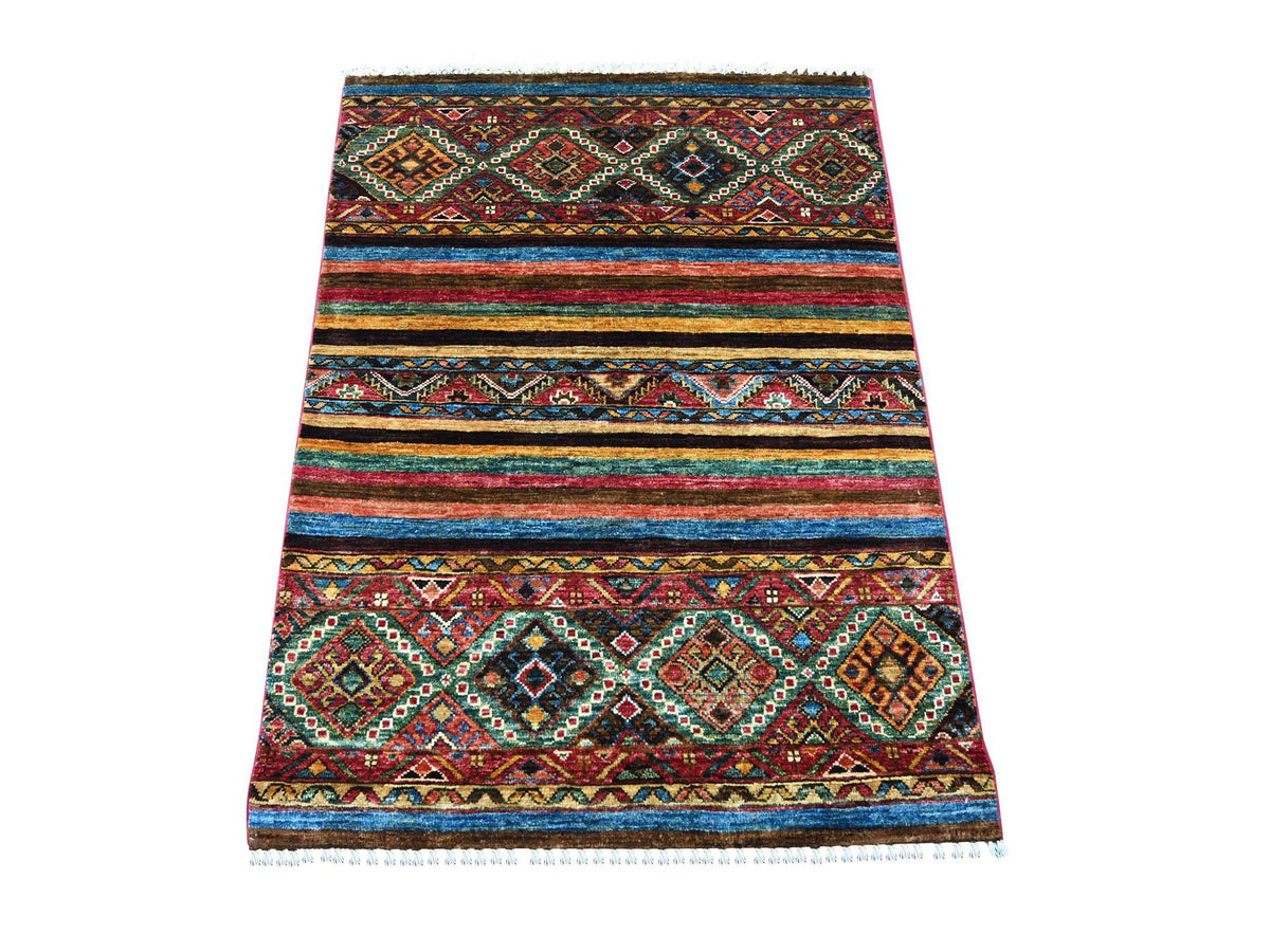 Kazak Tribal & Geometric hand-knotted wool rug in Multicolored, 3' x 4' — SKU O021722