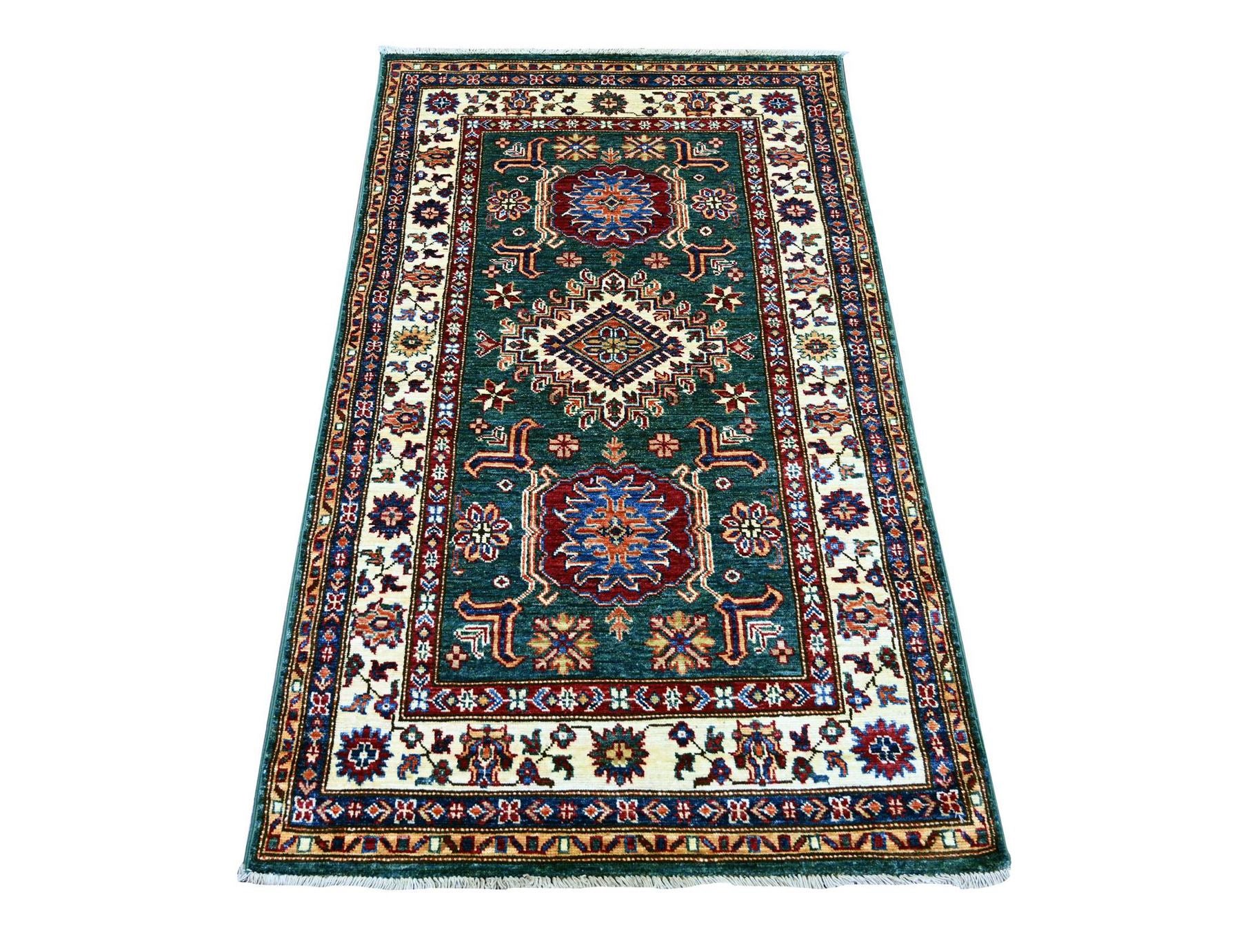 Green 3'1" x 5'1" Tribal & Geometric Hand knotted Wool Rug - Sku: O021724