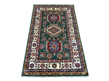 Green 3'1" x 5'1" Tribal & Geometric Hand knotted Wool Rug - Sku: O021724