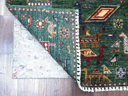 Green 3'4" x 4'11" Tribal & Geometric Hand knotted Wool Rug - Sku: O021725