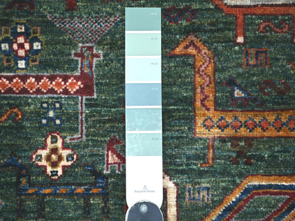 Green 3'4" x 4'11" Tribal & Geometric Hand knotted Wool Rug - Sku: O021725