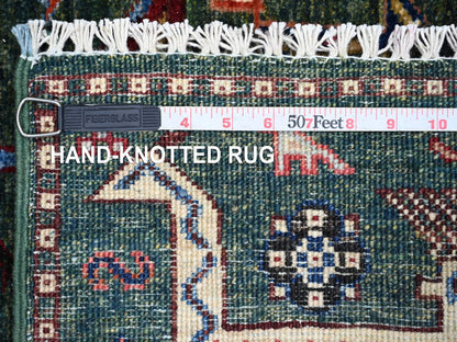 Green 3'4" x 4'11" Tribal & Geometric Hand knotted Wool Rug - Sku: O021725