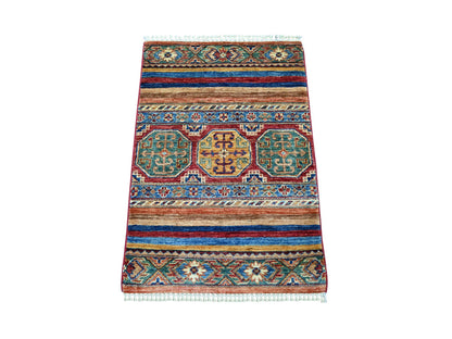 Kazak Tribal & Geometric hand-knotted wool rug in Multicolored, 2' x 3'1" — SKU O021729