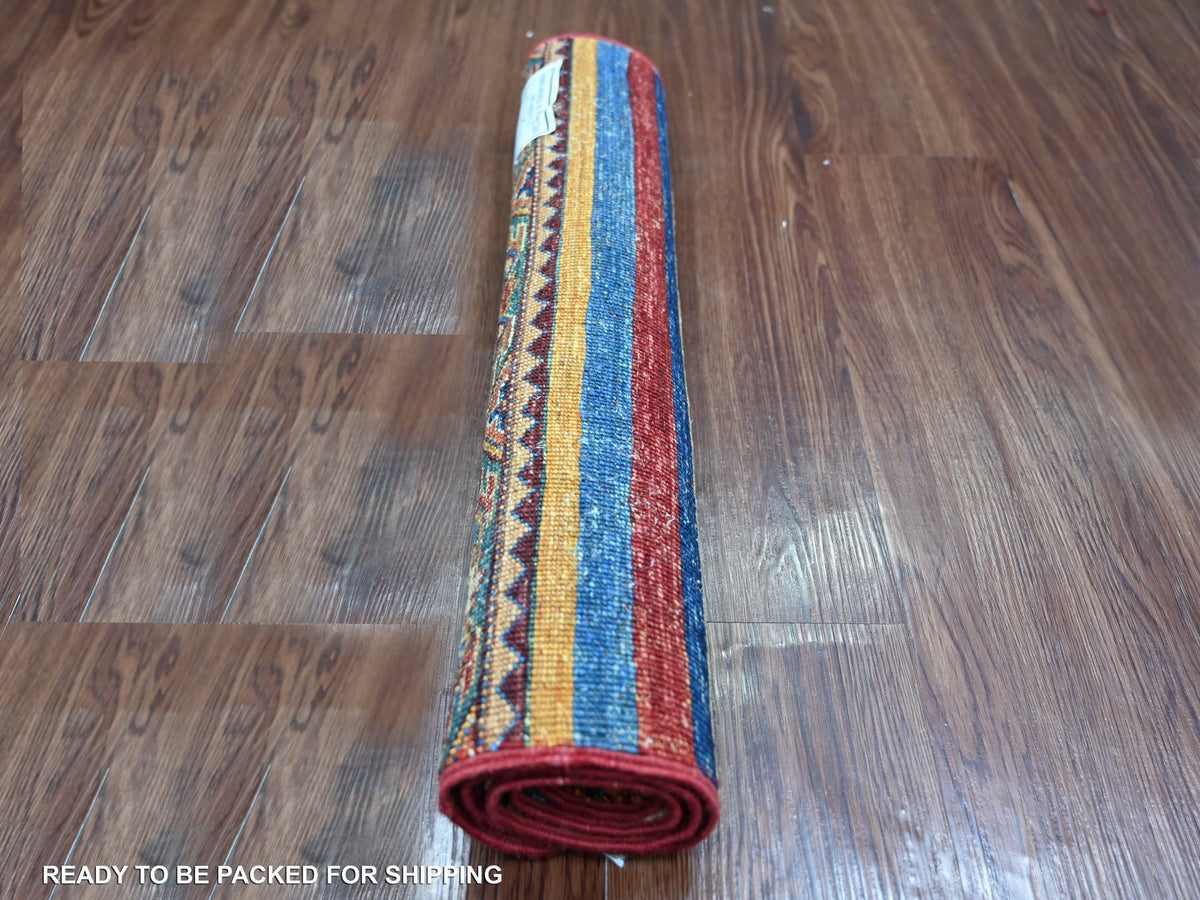 Kazak Tribal & Geometric hand-knotted wool rug in Multicolored, 2' x 3'1" — SKU O021729 (view 4)