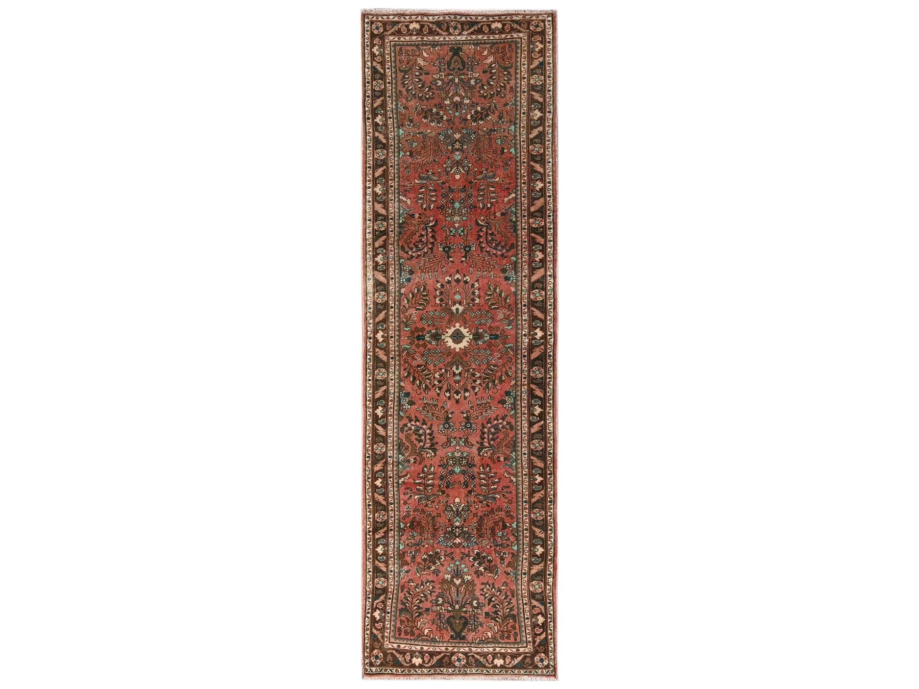 Vintage hand-knotted wool runner in Red & Brown, 2'8" x 9'8" — SKU O02172