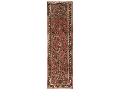 Vintage hand-knotted wool runner in Red & Brown, 2'8" x 9'8" — SKU O02172