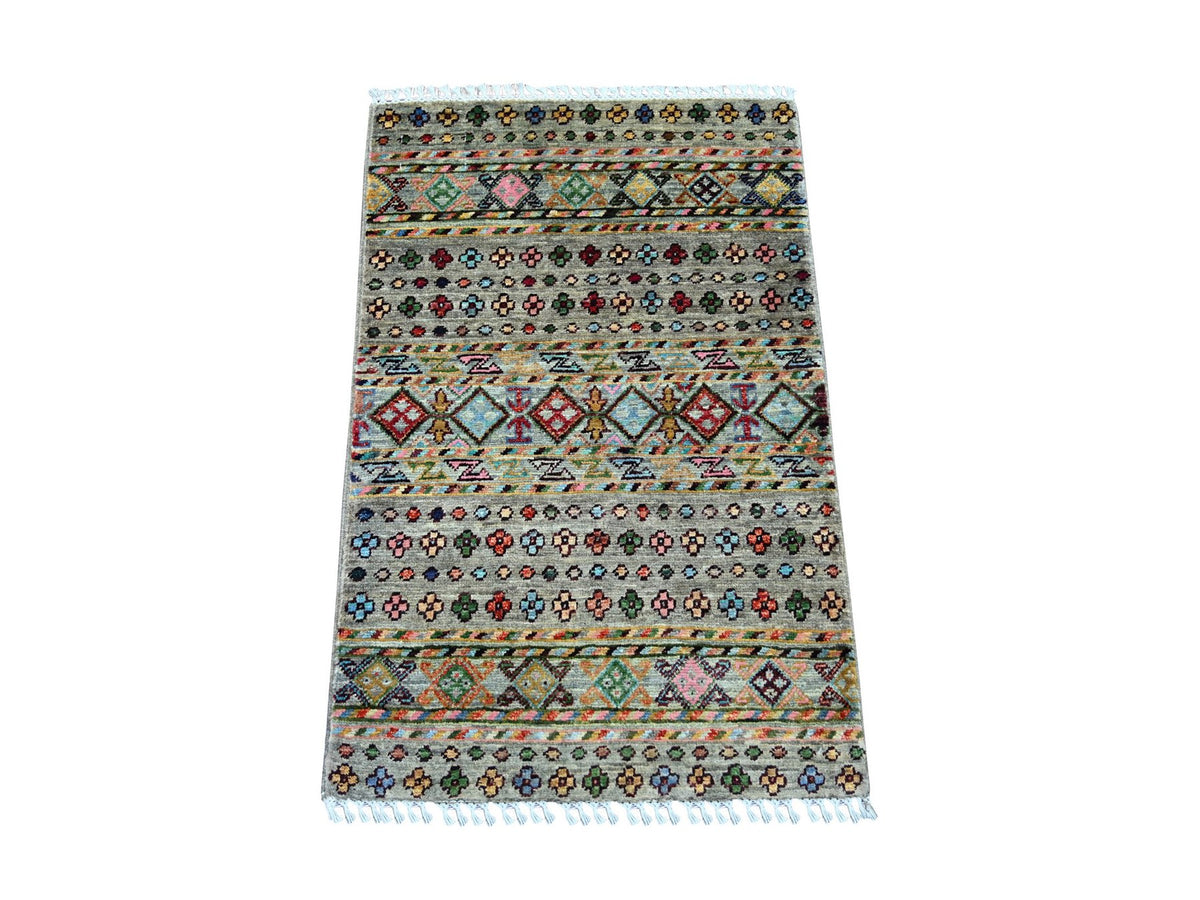 Kazak Tribal & Geometric hand-knotted wool rug in Gray, 1'11" x 3' — SKU O021730