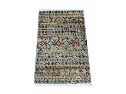 Kazak Tribal & Geometric hand-knotted wool rug in Gray, 1'11" x 3' — SKU O021730