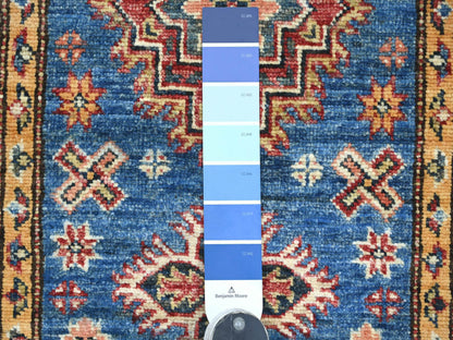 Blue 2'1" x 2'11" Tribal & Geometric Hand knotted Wool Rug - Sku: O021733
