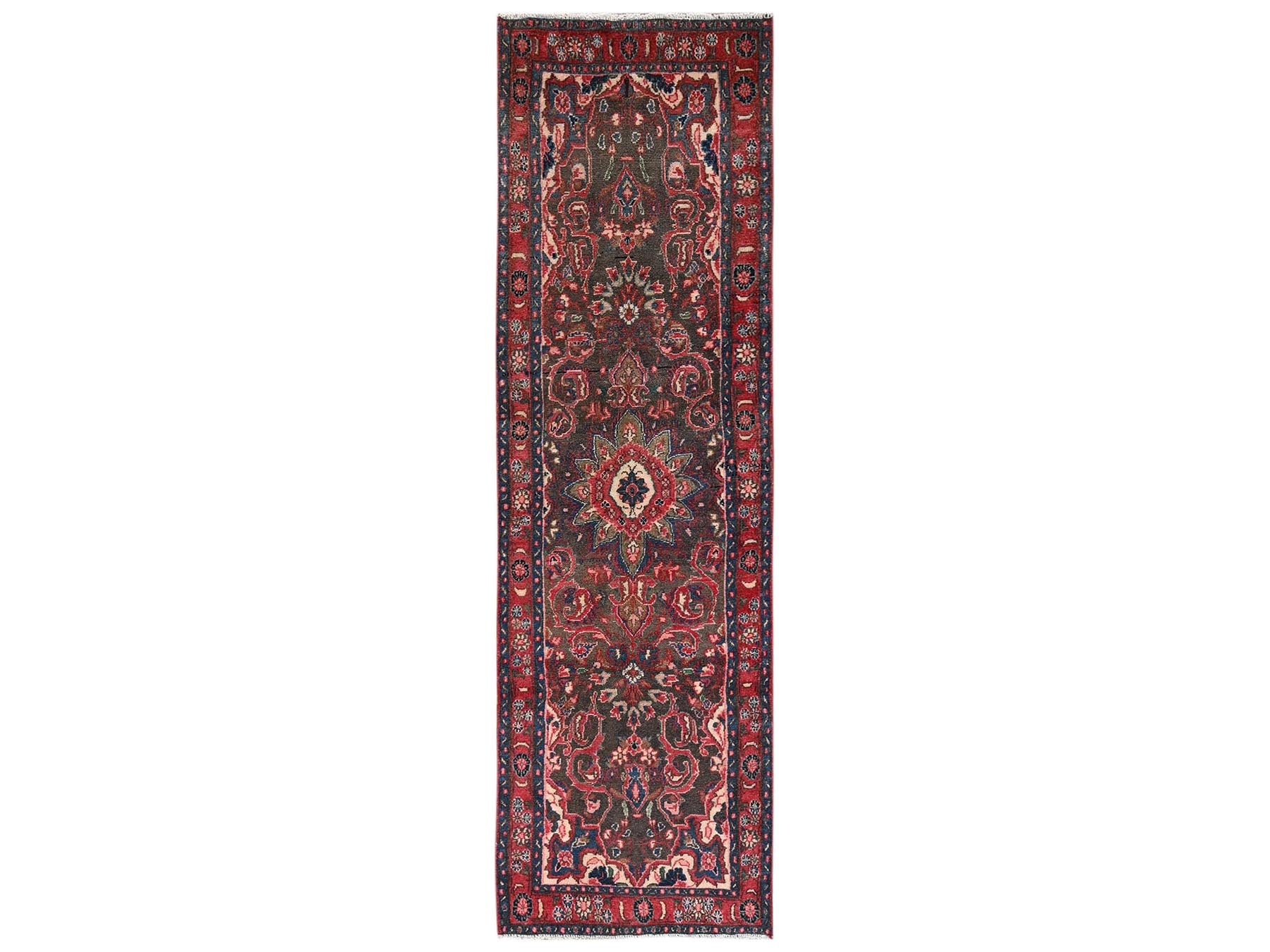 Brown 2'6" x 8'9" Vintage Hand knotted Wool Rug - Sku: O02173