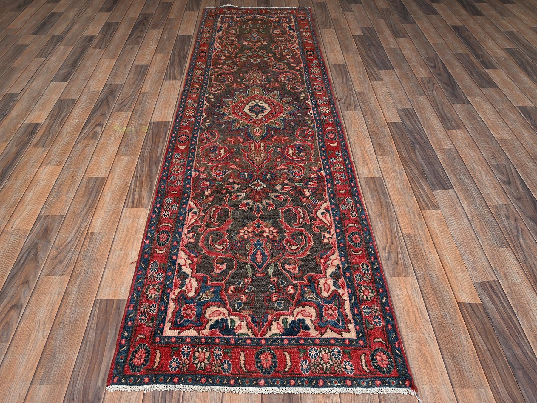 Brown 2'6" x 8'9" Vintage Hand knotted Wool Rug - Sku: O02173