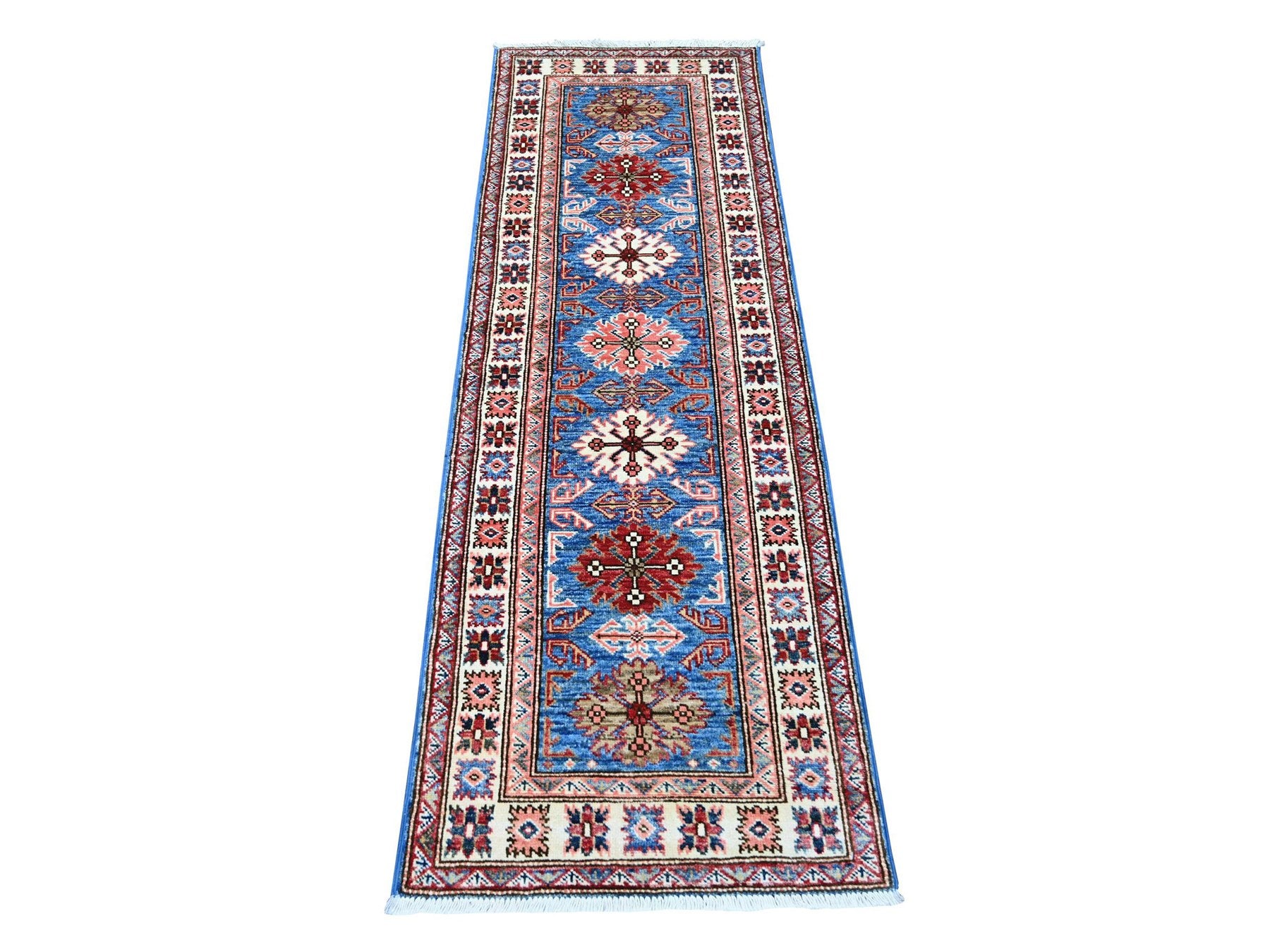 Blue 2'0" x 6'0" Tribal & Geometric Hand knotted Wool Rug - Sku: O021740