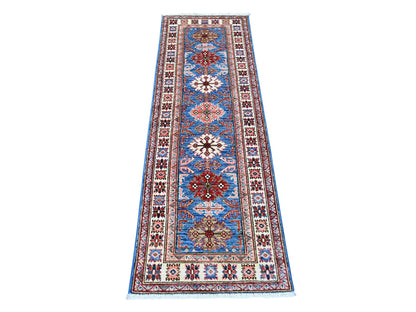 Blue 2'0" x 6'0" Tribal & Geometric Hand knotted Wool Rug - Sku: O021740
