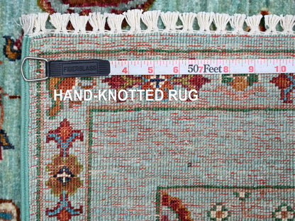 Green 2'7" x 4'2" Tribal & Geometric Hand knotted Wool Rug - Sku: O021741
