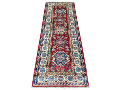 Kazak Tribal & Geometric hand-knotted wool runner in Red & Ivory, 2'6" x 6'10" — SKU O021742